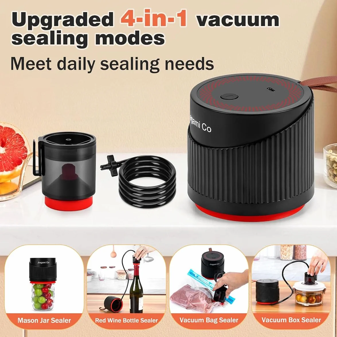 Kit per Vasi Mason Elettrico, Sigillatore Sottovuoto 4 in 1 per Vasi Mason a Bocca Larga e Normale, Sigillatore Sottovuoto con Arresto Automatico per Sacchetti Sottovuoto per Bottiglie di Vino e