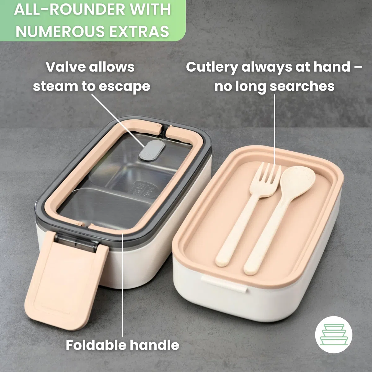 Bento - Contenitore per il pranzo "Taylor", 2 ripiani con scomparti, in acciaio inox di alta qualità, senza BPA, con posate, ideale per i viaggi, Meal Prep Bento Box per adulti, a prova di