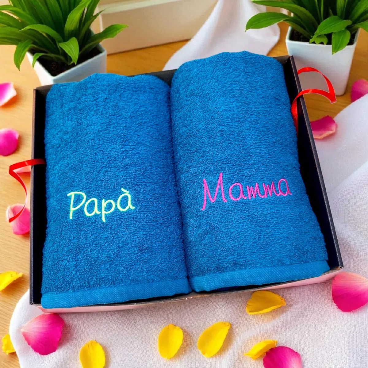 AmiAmarena Asciugamani personalizzati con nome ricamato. Set 4 asciugamani bagno personalizzati. 100% spugna di cotone (Vari colori, 2viso+2ospite)