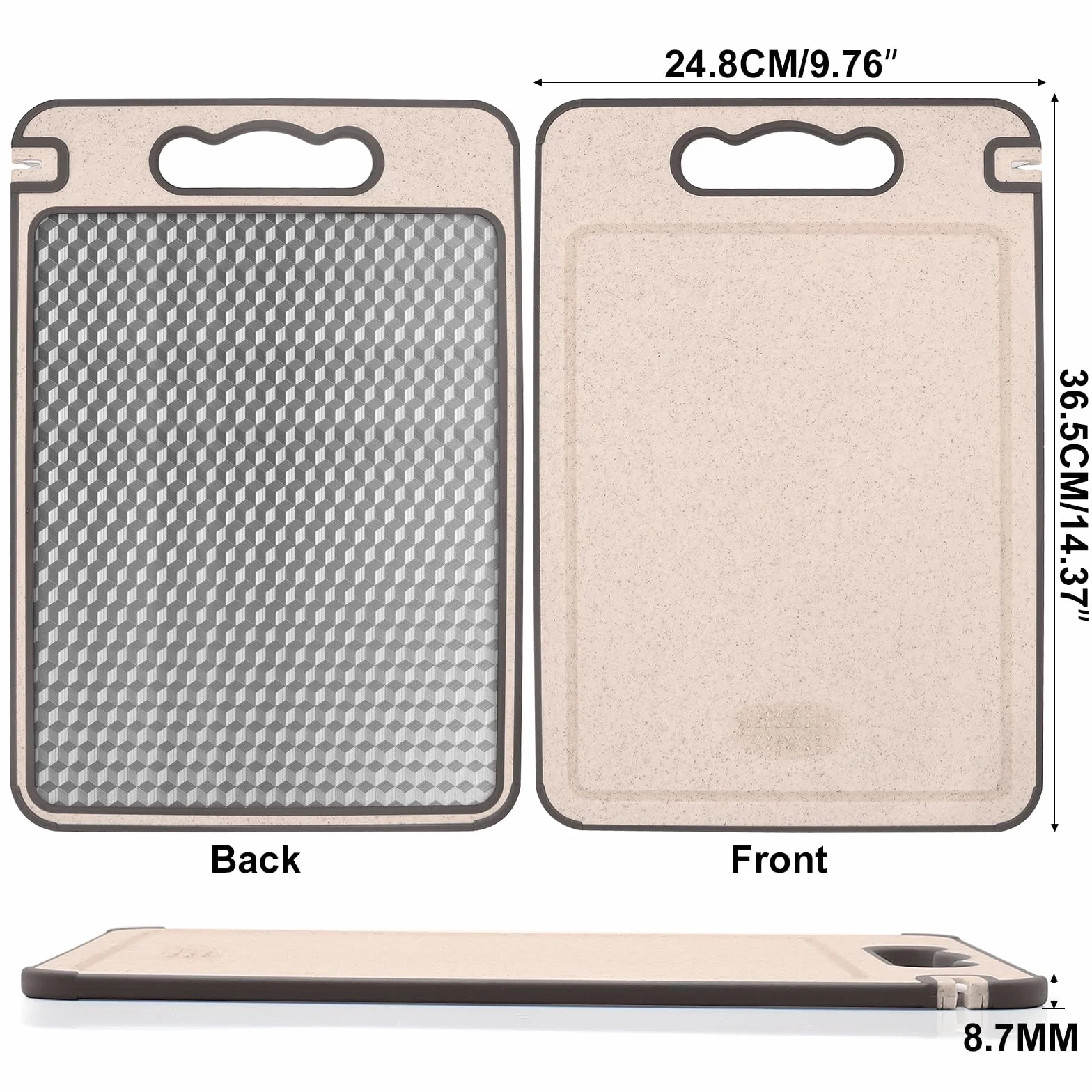 Set 2 Taglieri (36,5 x 24,8 cm) in Acciaio Inox 304 e Fibra di Grano – Doppia Faccia, Antibatterico con Affilacoltelli Integrato – Ideale per Carne, Pesce e Verdure – Confezionati Singolarmente