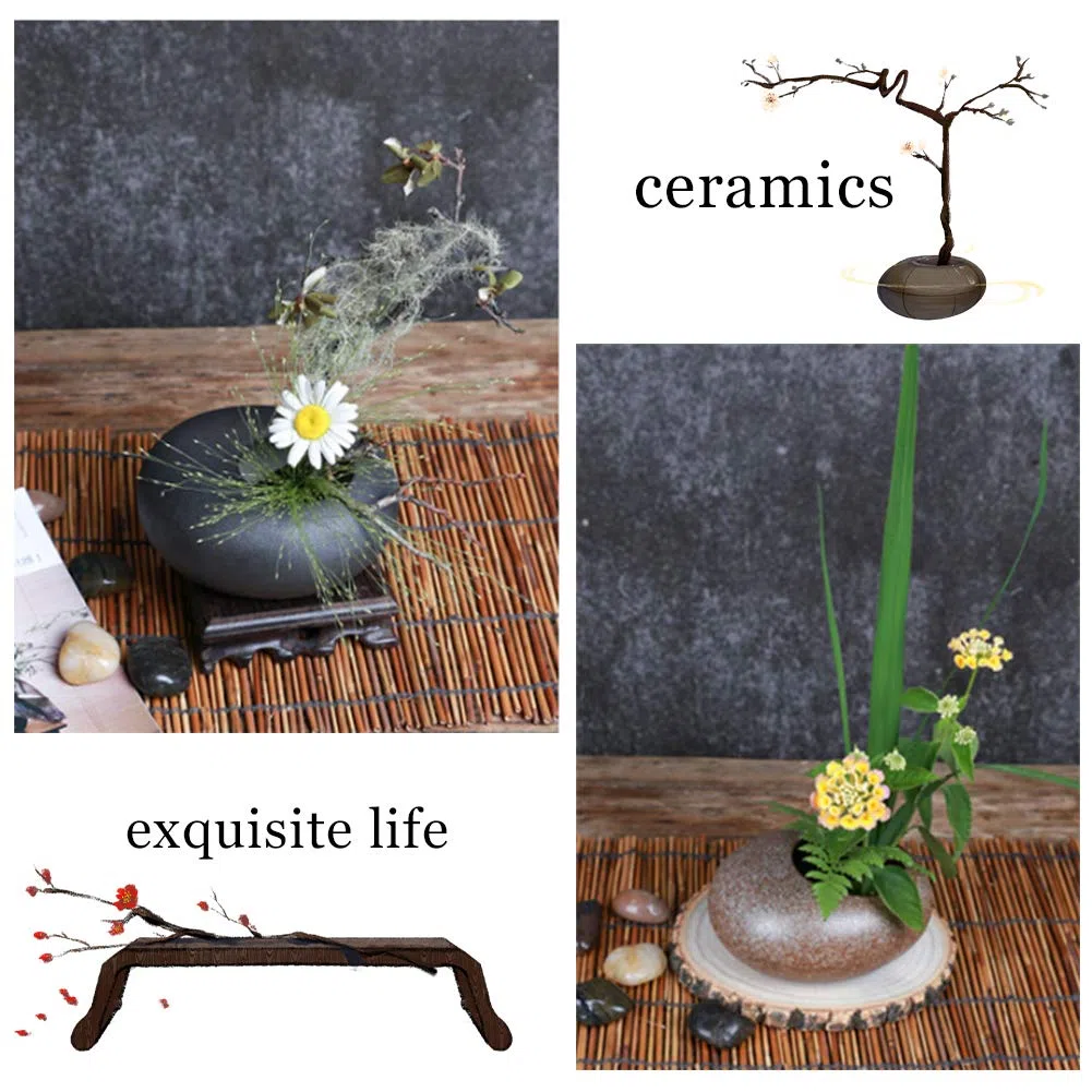 WANDIC - Kit per la Composizione dei Fiori, in Ceramica con Ghiaia Nera e Vaso da 4 cm, Motivo Kenzan, Rana in Ceramica Floreale, per Decorare la casa