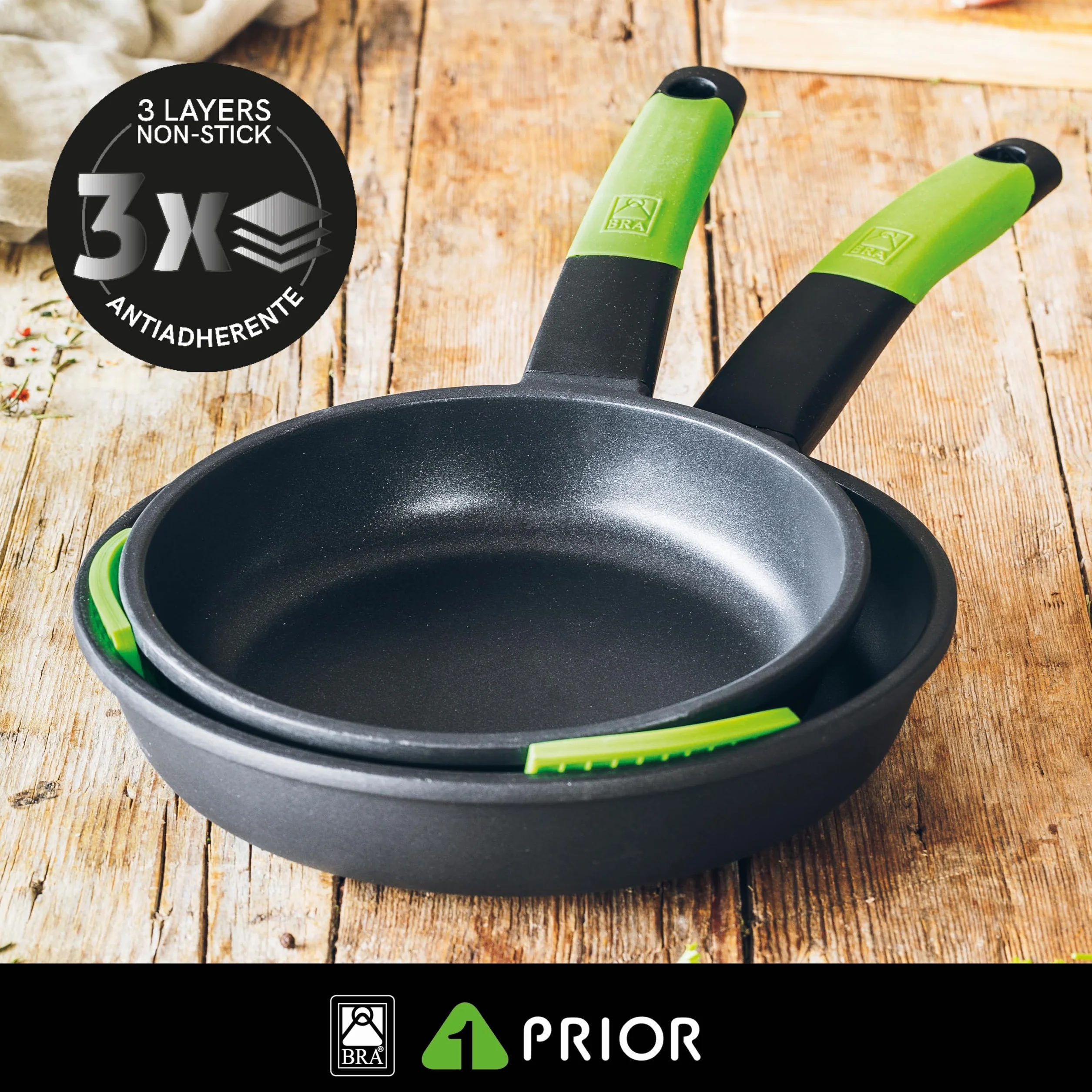 BRA Prior | Set di 2 Padelle, 20-24 cm, di Alluminio fuso + 1 bra safe