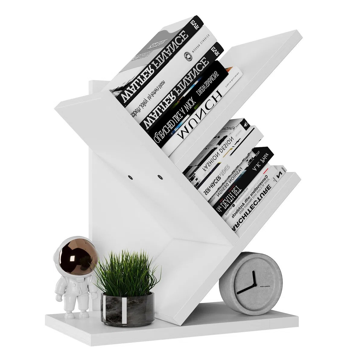 YMYNY Libreria ad Albero, Scaffale a 2 Ripiani, Organizzatore Scrivania, Moderna Autoportante Libri, Salvaspazio Legno Portaoggetti Librerie per Soggiorno, Studio, Ufficio, Bianco HBC012W