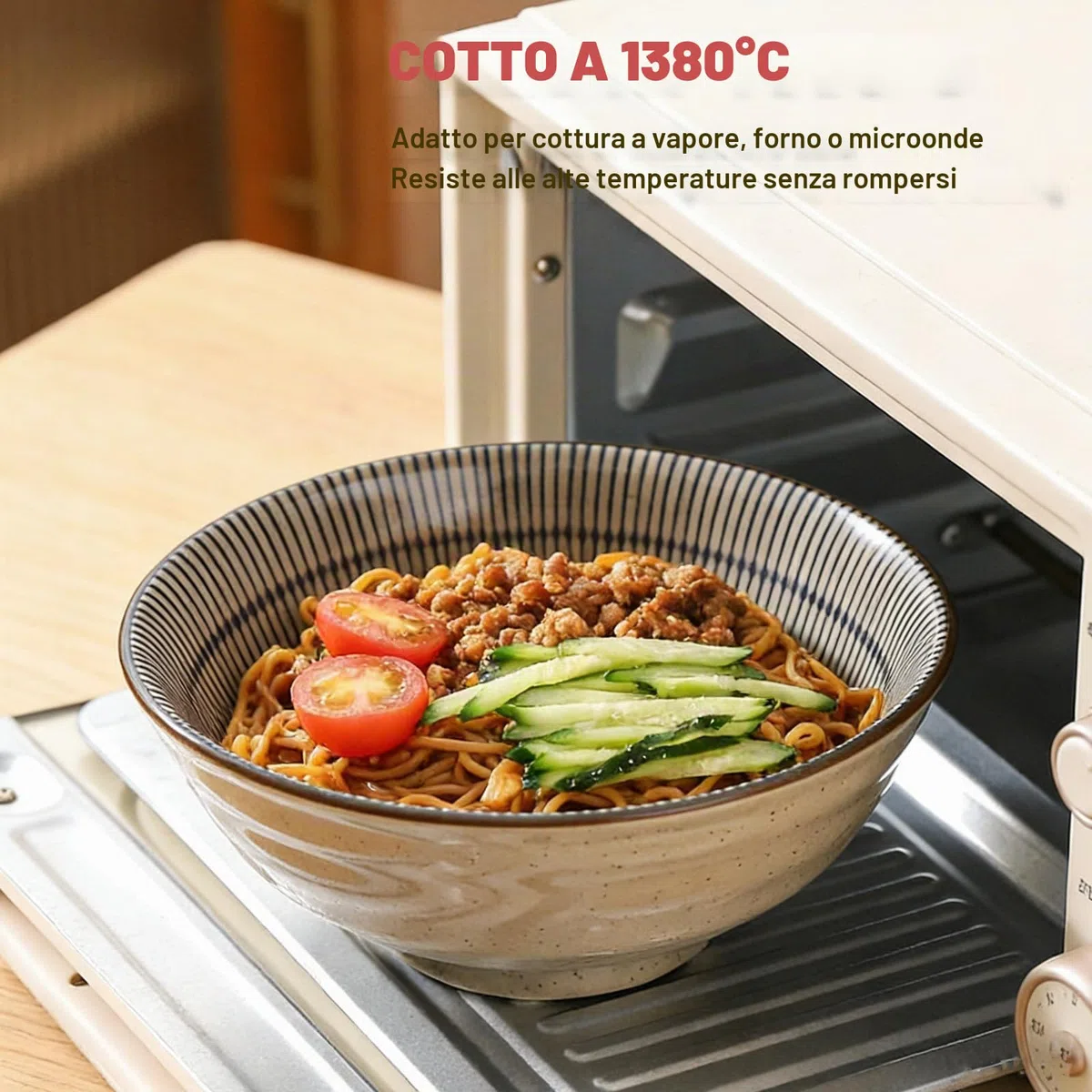SDFVSDF Ciotola per Ramen in Ceramica, Ciotole per Ramen retrò Regalo Creativo con Bacchette e cucchiai, per microonde, per Macedonia, Verdure, Pasta - 1100 ml (2)
