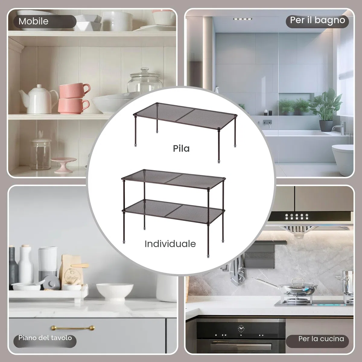 Lonian Confezione da 2 organizer per armadietti da cucina, espandibili e impilabili, per bagno, cucina, lavanderia (marrone)