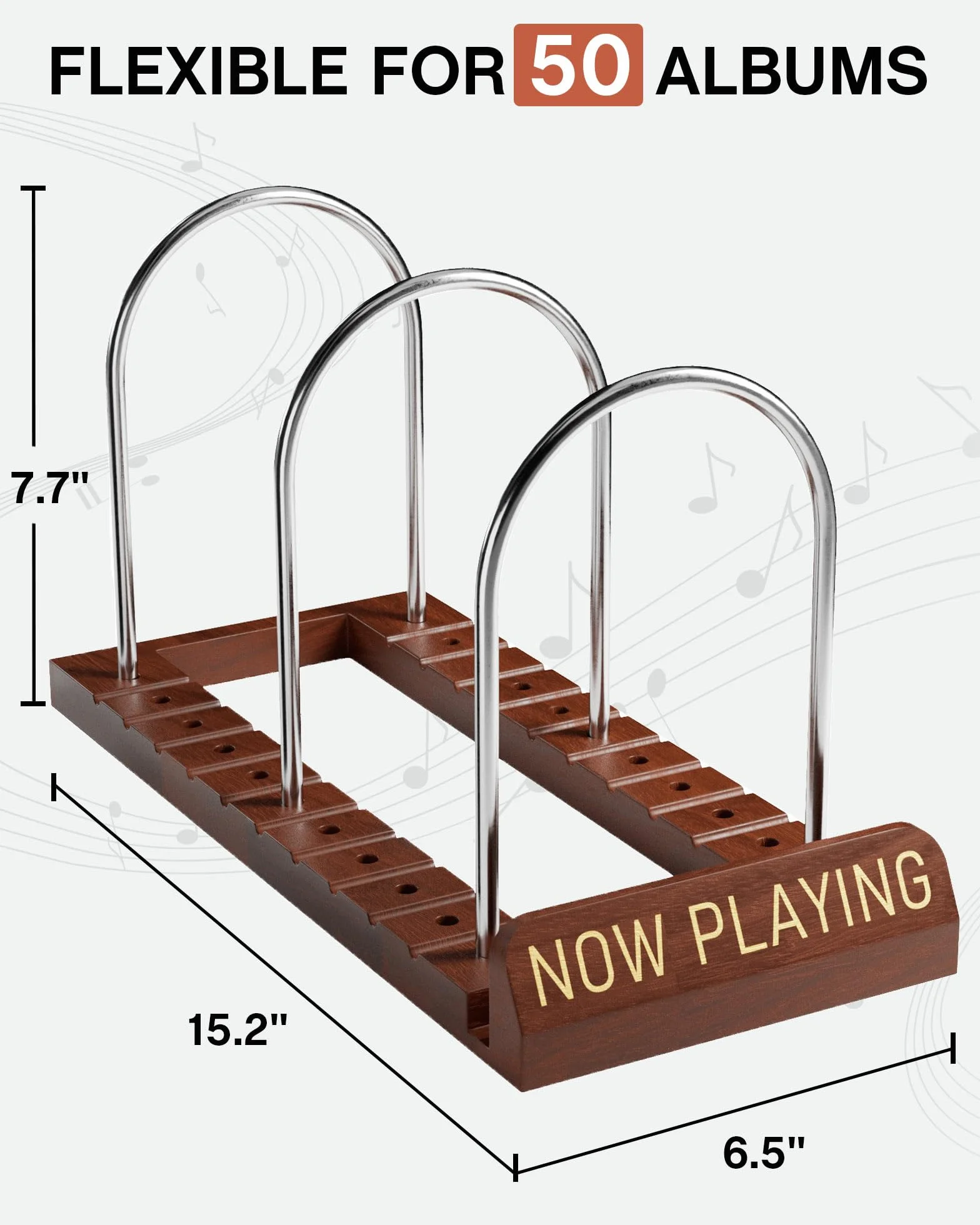 BS-VOG Supporto per Porta Vinili, con Scanalature Antiscivolo, per 50 Porta Dischi Vinile, Organizer in Legno, Ideale per Album, Confezione Regalo