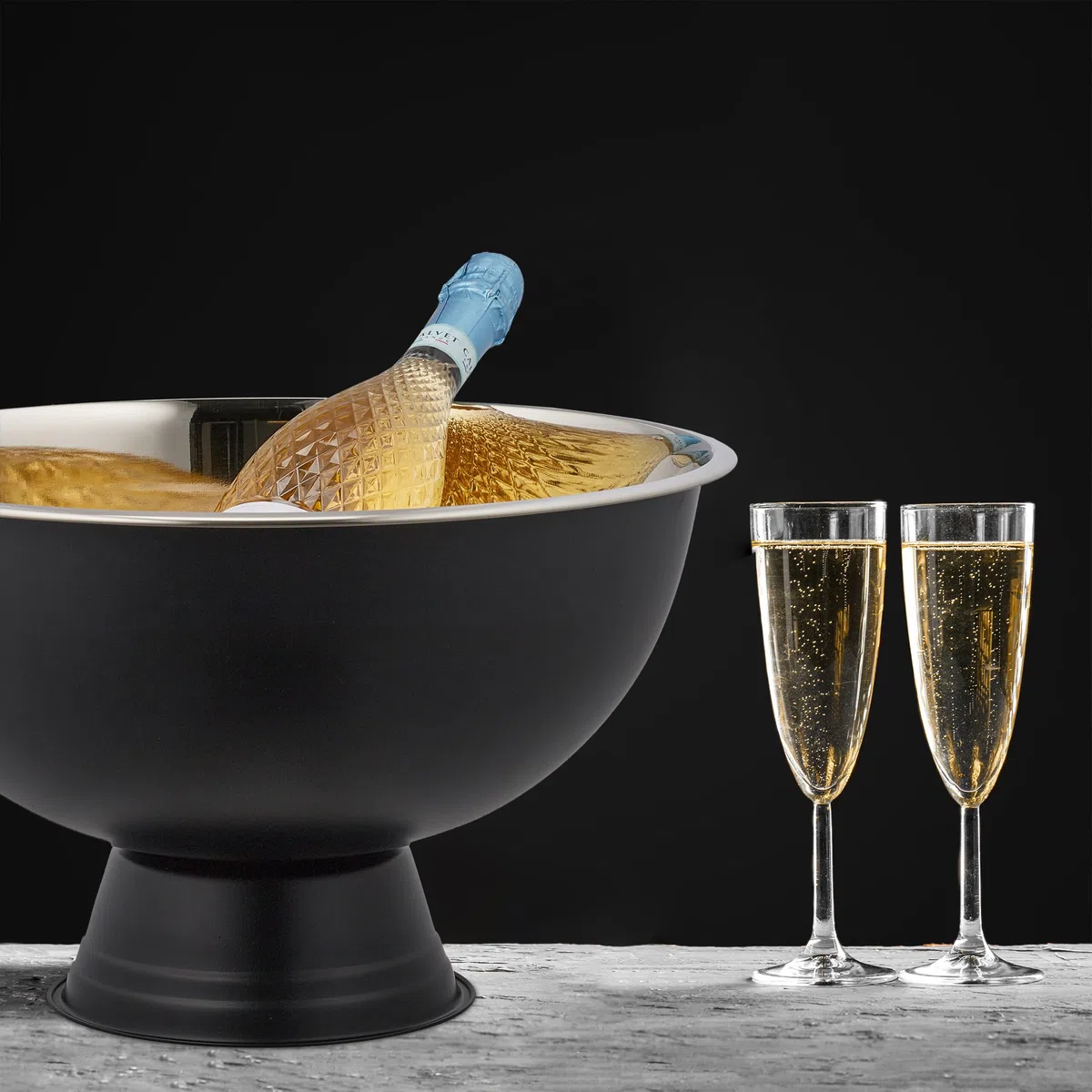 Relaxdays Secchiello Ghiaccio Bottiglie Vino, Champagne, Cestello Acciaio Inox, HxD: 23,5 x 40 cm, Portabottiglie, Nero