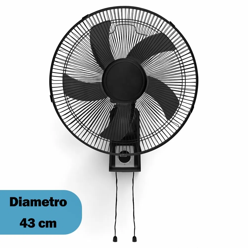 BAKAJI Ventilatore da Parete con Griglia da 43cm, 3 Livelli di Velocità Selezionabili, 5 Pale, 65 Watt di Potenza con Oscillazione Laterale Automatica