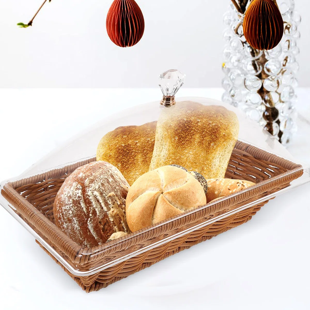Cesto Porta Alimenti Leggero e Liscio con Coperchio Trasparente Design e Moderno in Pp e Acrilico Set da 1 per Picnic e Cucina