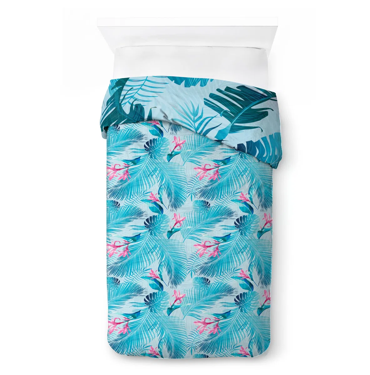 Completo Piumone Singolo 100% Cotone Disney Lilo & Stitch Floreale - Include una federa per cuscino 80 x 80