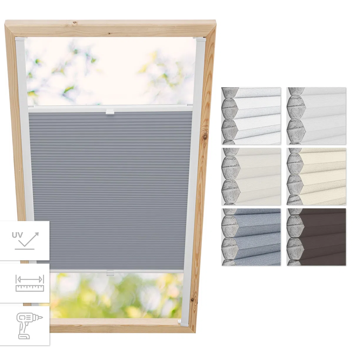 Estika Tenda plissettata a nido d'ape oscurante per finestra da tetto su misura con foratura - larghezza 30-120 cm, altezza 50-149 cm - tessuto in 6 colori, profilo in 3 colori - per interni