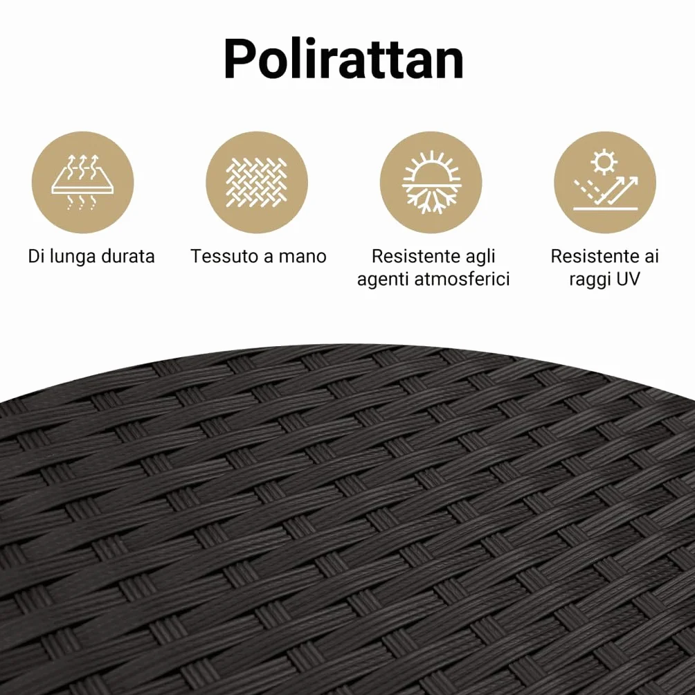 vidaXL Tavolino Vassoio Pieghevole Nero 65x40x75 cm in Polyrattan