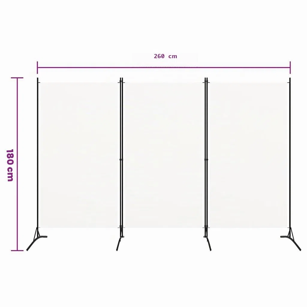 vidaXL Paravento a 3 Pannelli, 260x180 cm, Tessuto in Poliestere & Struttura in Ferro, Bianco, Schermo Privacy Pieghevole, Parete Divisoria Mobile, Camera e Ufficio, Arredo Casa