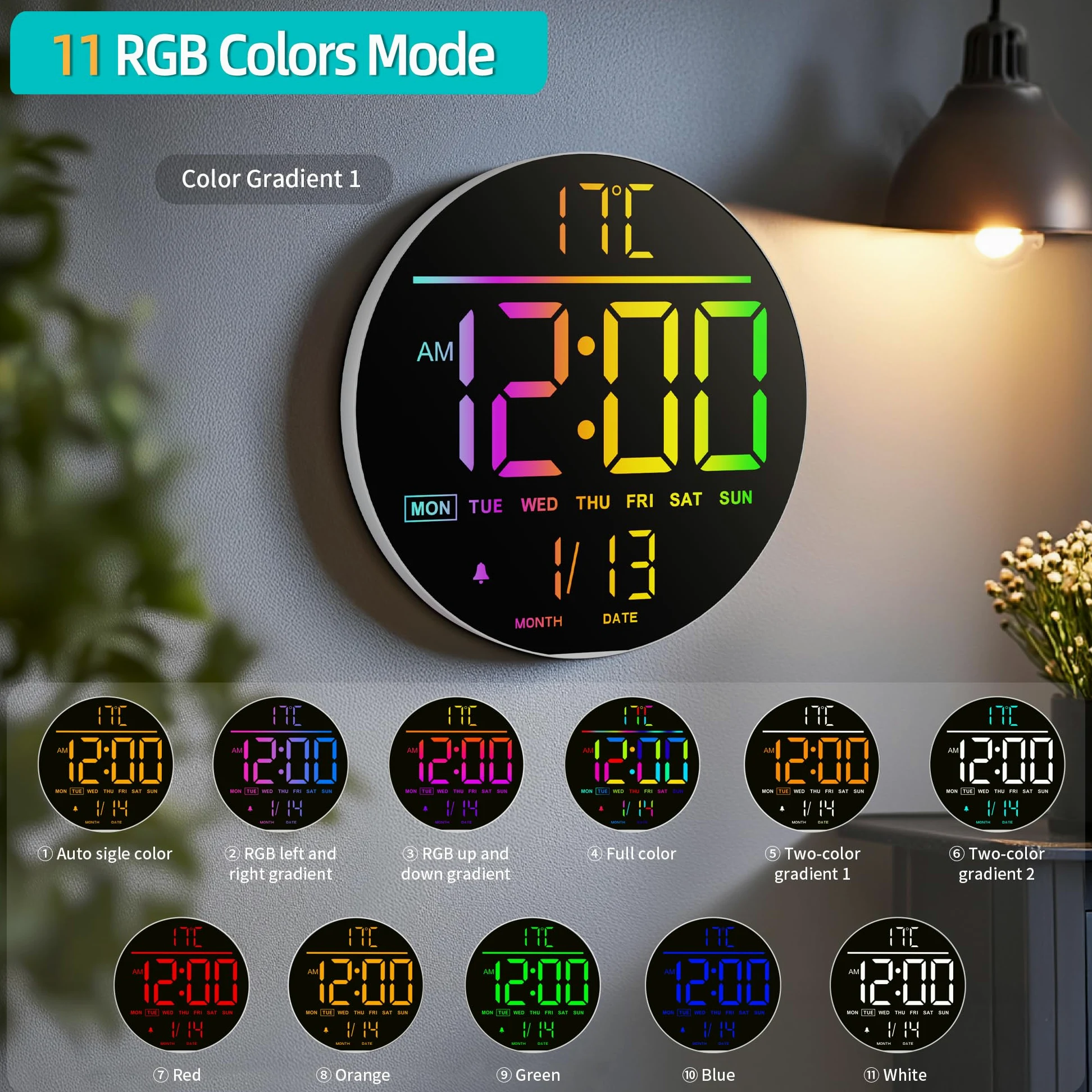 Maxstar Orologio Digitale da Parete 10" Grande con Telecomando, Display LED Moderno 8 RGB, Luminosità Auto, Termometro, Decorativo Sveglia - Ideale per Soggiorno, Camera da Letto, Cucina - Bianco