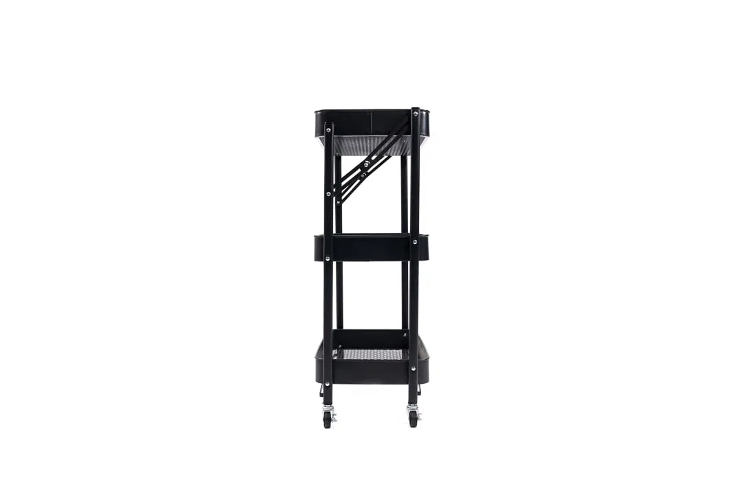 XONE | Carrello pieghevole a 3 ripiani con ruote nero