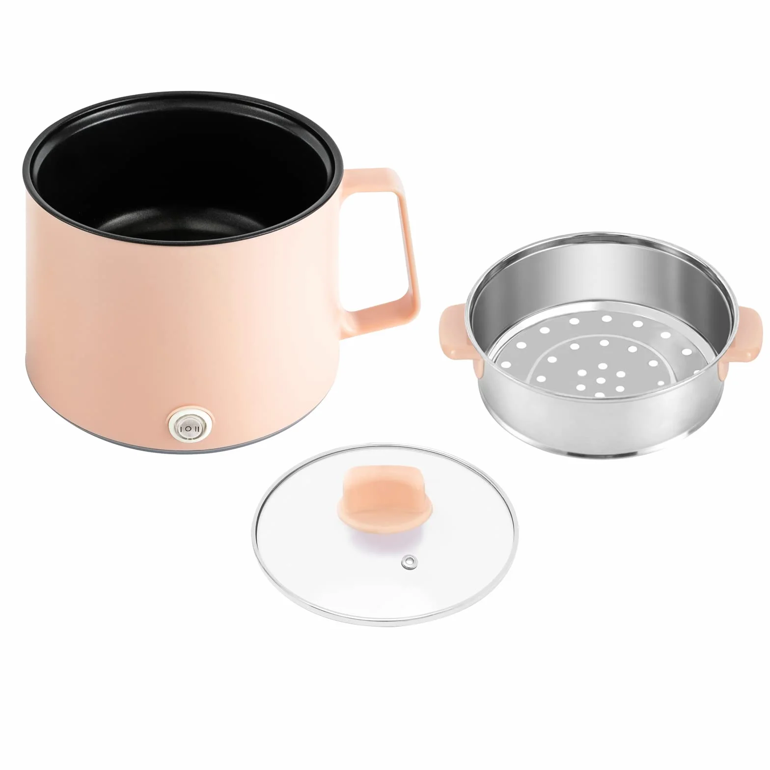 Pentola elettrica portatile antiaderente, 17 x 17 x 25 cm, 1,7 l, con coperchio in vetro, doppia potenza, per farina d'avena, pasta (rosa)