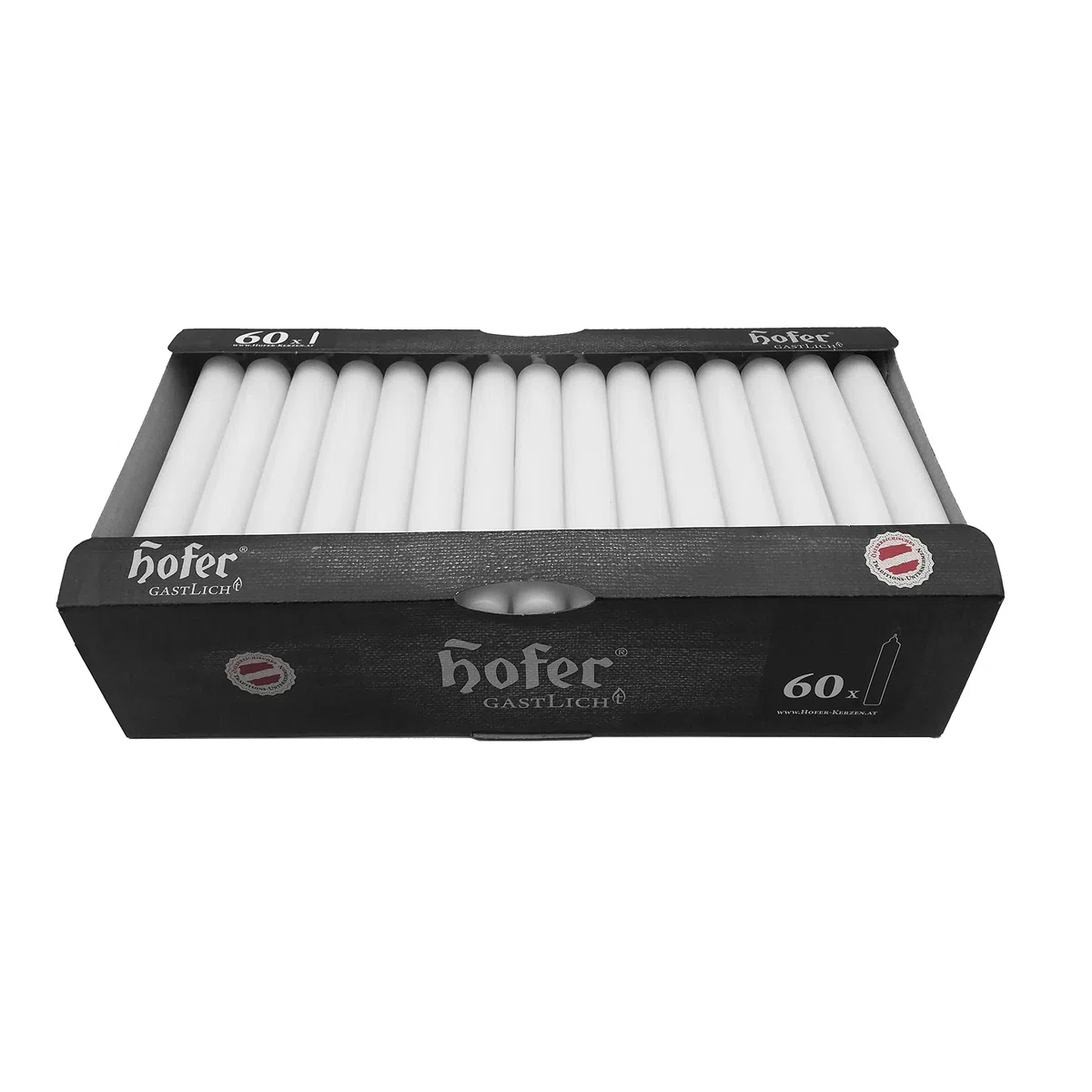 Hofer Candele lunghe da tavola, set da 60 pezzi (1 x 60), dim. 21,5 x 180 mm, colore bianco, lunga durata circa 5 ore, set di 60 candele a punta in cera antigoccia, prodotto in Austria