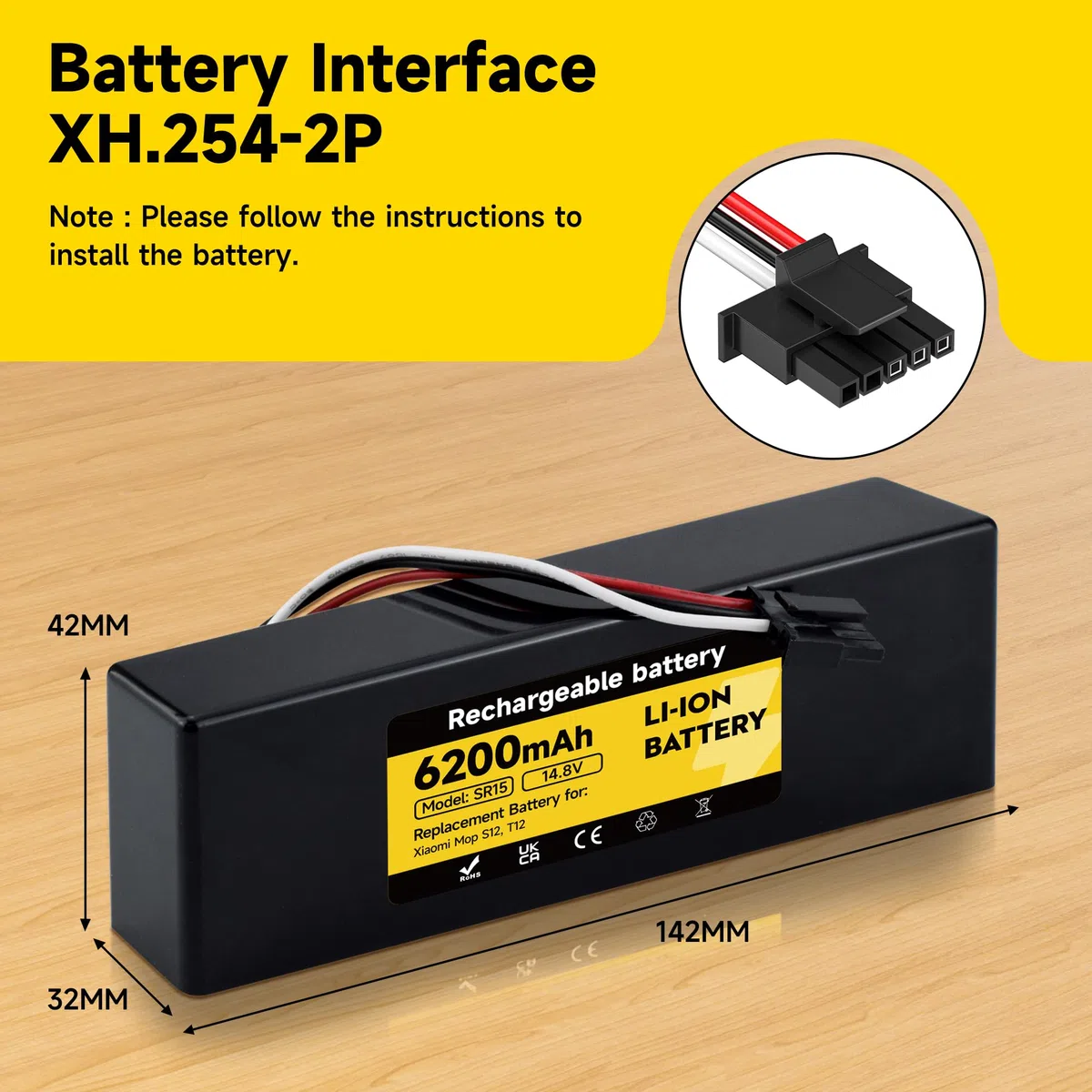 Batteria sostitutiva 6200mAh/14,8V per Xiaomi Mop/Mop 2s / Mop Pro, STYTJ02YM, per Xiaomi T12 S12, per Xiaomi Vacuum Batteria dell'aspirapolvere