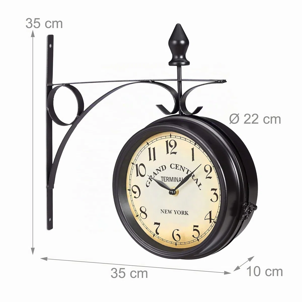 Relaxdays Orologio Ferroviario, a Batterie, Bifacciale, Vintage, New York, Retrò, HLP 35 x 35 x 10 cm, Nero