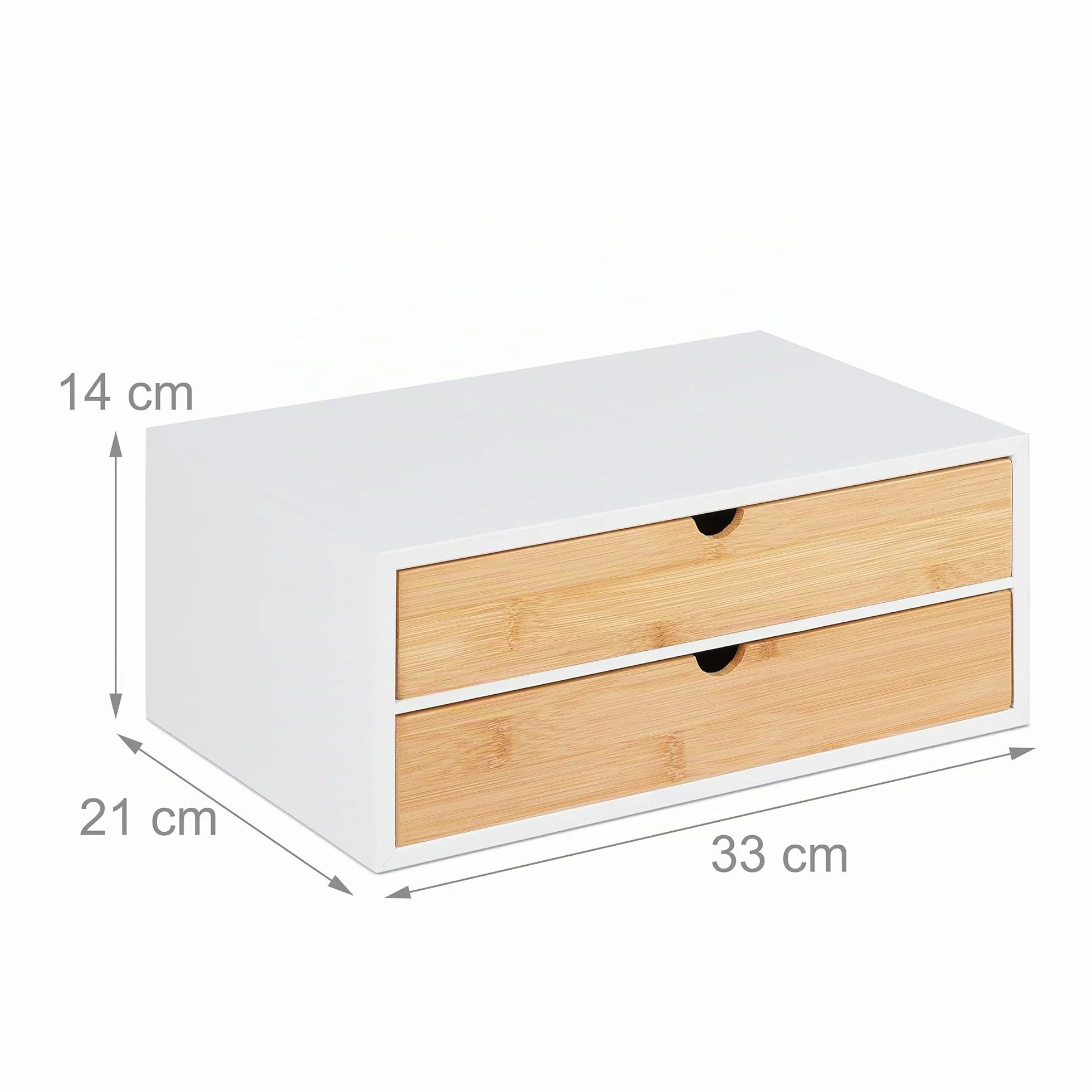 Relaxdays Organizer da Scrivania, bambù e MDF, Portaoggetti Salvaspazio con 2 Cassetti, HLP 14x33x21 cm, Bianco/Naturale