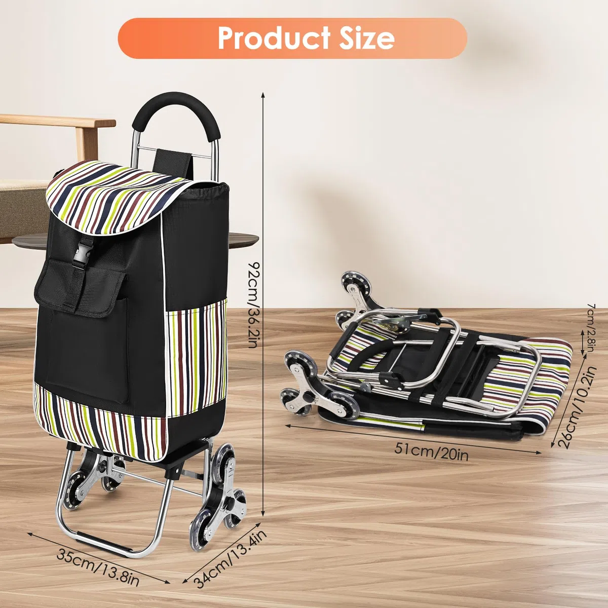 Carrello Spesa con 3 Ruote per Saliscale 3 in 1 Carrello Portaspesa Pieghevole carrello spesa con Sacche di isolamento 32L Borsa Impermeabile Rimovibile