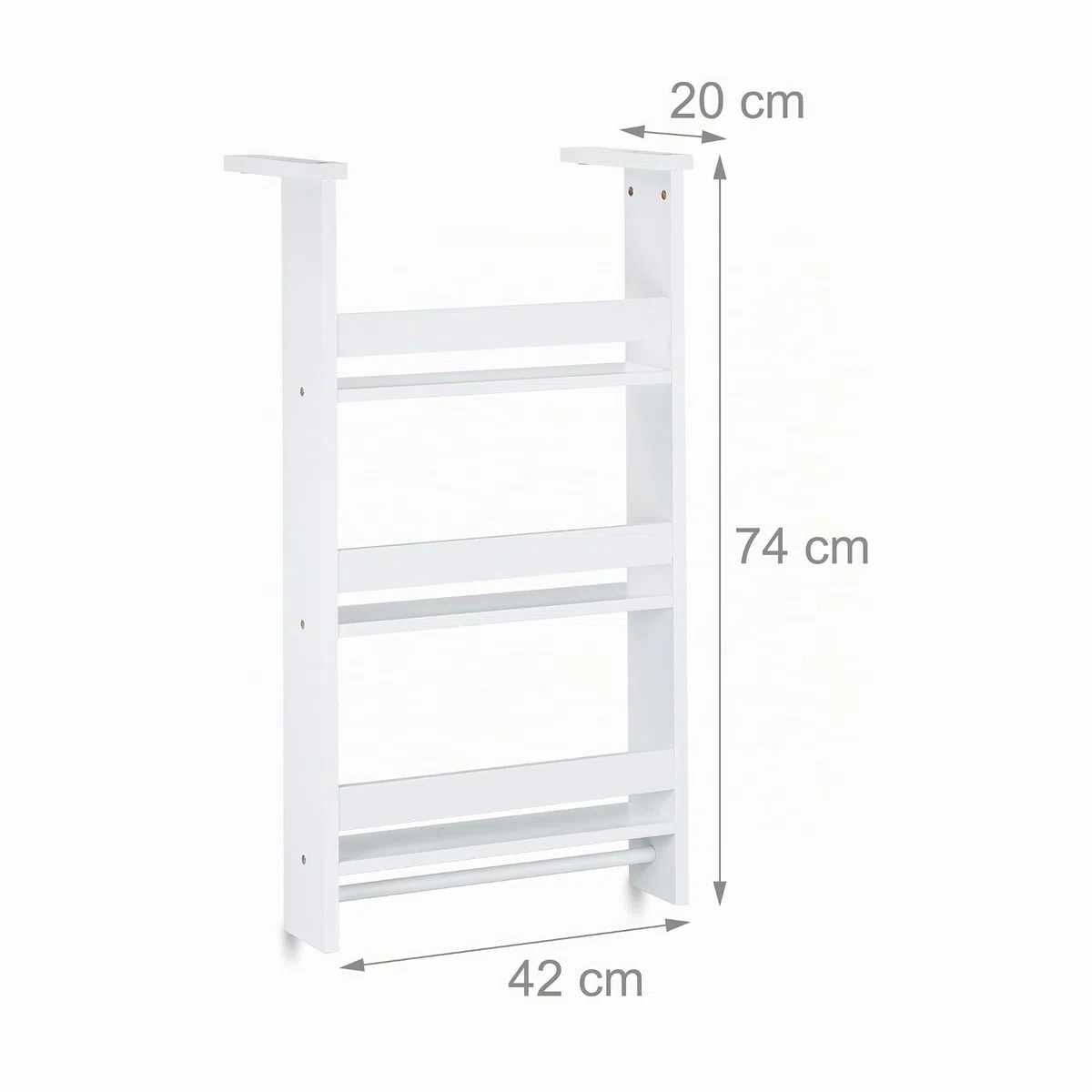 Relaxdays Scaffale per il Frigorifero, Mensole Porta Spezie, da Appendere, 5 Ganci, MDF, Misure HLP 74x42x20 cm, Bianco