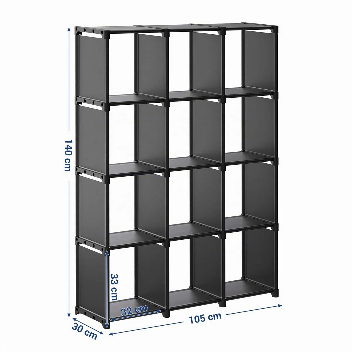 SONGMICS Armadietto Modulare a 12 Cubi, Scaffale Portaoggetti, Libreria per Decorazioni, Cornici per Foto, Organizzatore per Studio, Ufficio, Soggiorno, Nero LSN12BK