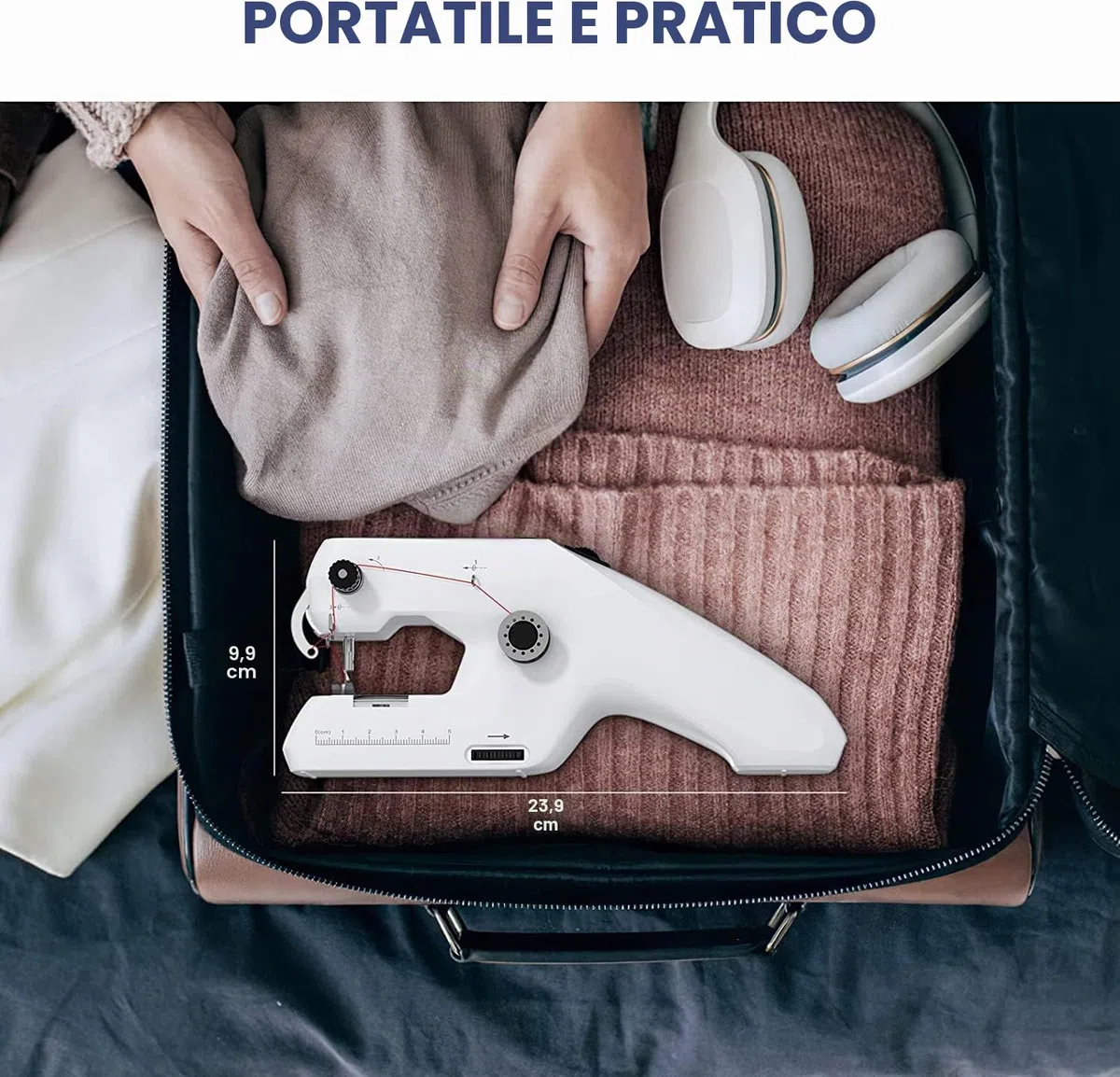 Macchina da cucire elettrica portatile con doppio filo con ago e filo, kit da cucito per principianti e bambini, adatta per abbigliamento e tende