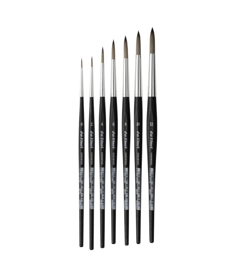 Da Vinci Serie 373 (3373) Set di 7 pennelli rotondi sintetici grigi 0,2,4,6,8,10,12 per pittura a olio, acrilico, guazzo e acquerello