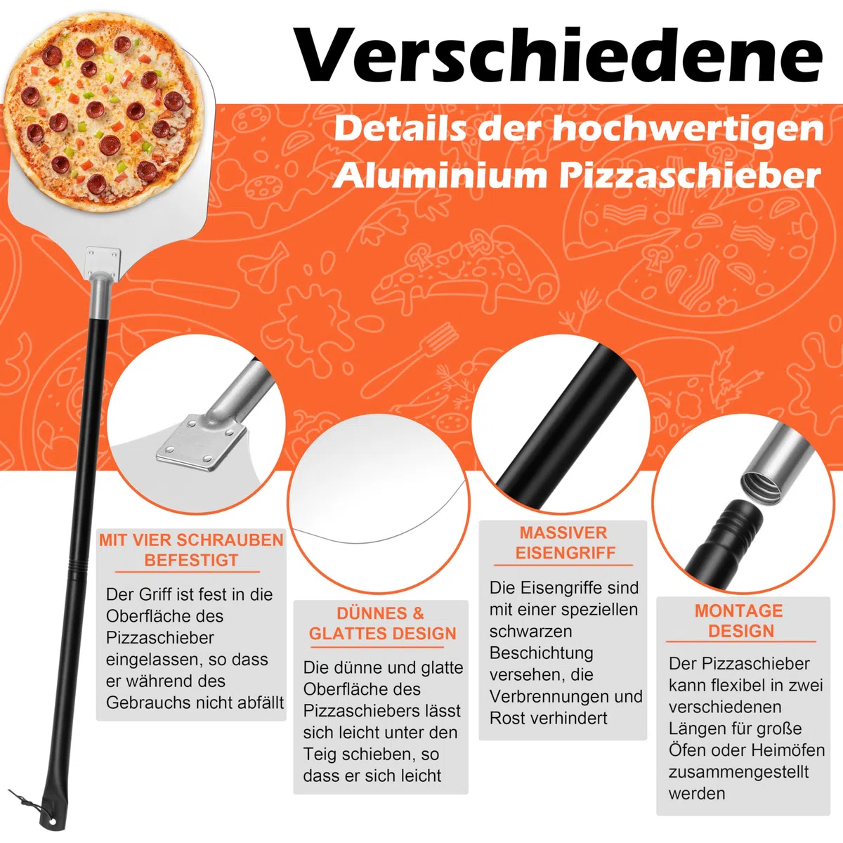 Homikit Pala per Pizza 42x30 cm Grande Paletta in Alluminio Anodizzato Duro con Manico Rimovibile Per Forno, Barbecue, Forno in Pietra