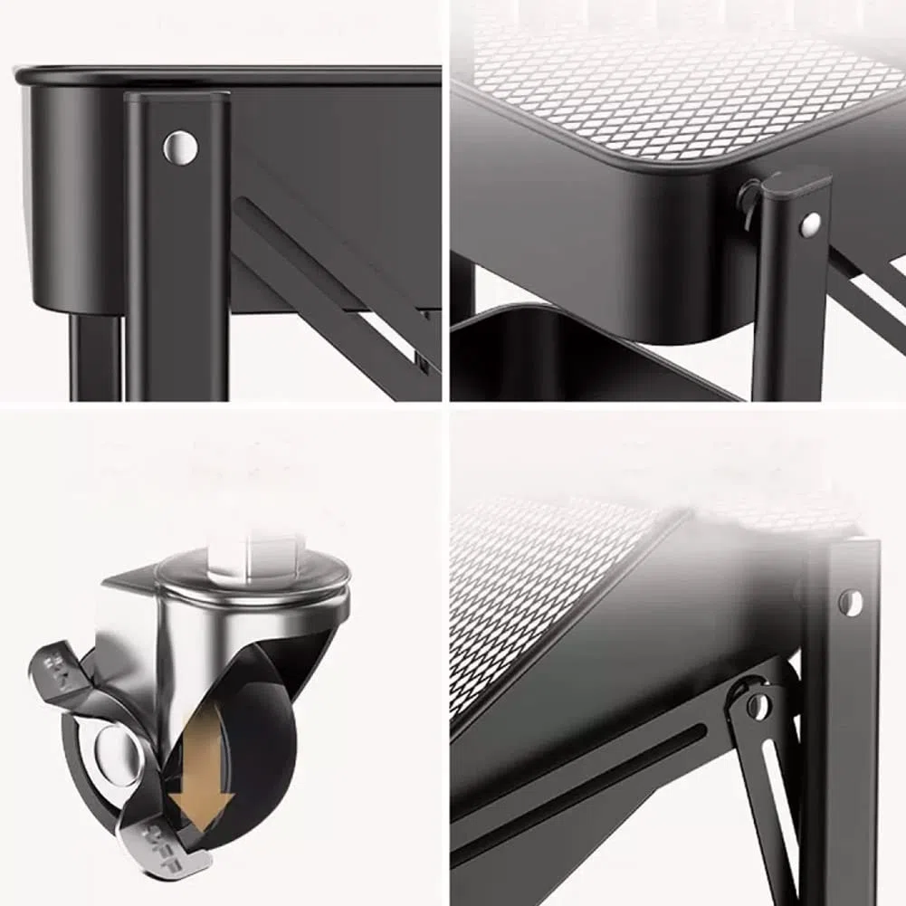 BAKAJI Carrello Cucina Pieghevole con 3 Ripiani Cestelli 4 Ruote girevoli a 360 Gradi con Freno Integrato in Metallo Trolley Salvaspazio da Servizio Dimensioni 29 x 40 x 76 cm (Nero)