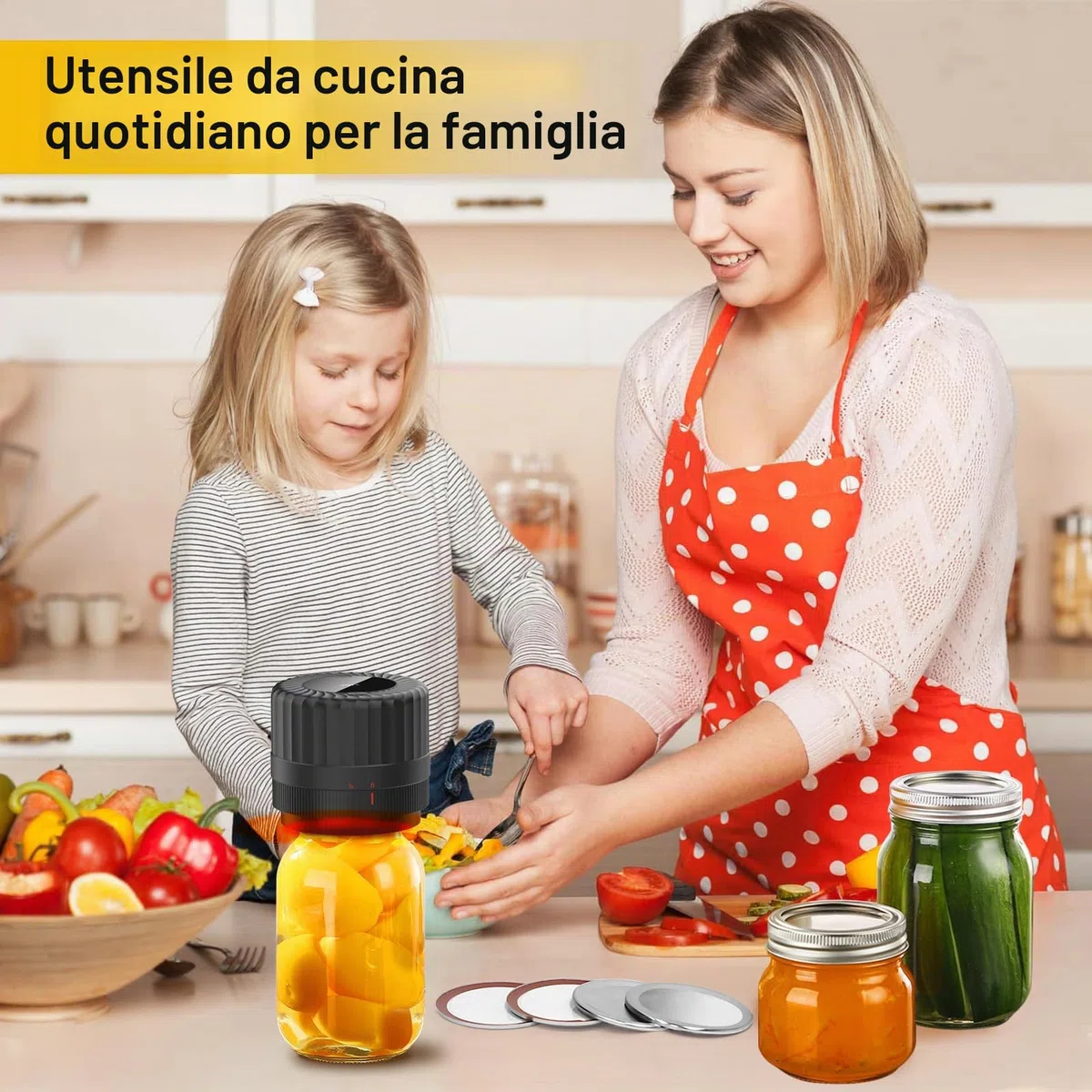 Kit Sigillatore Sottovuoto Elettrico per Barattoli da Conserva per Apertura Ampia e Normale, HUIJUTCHEN Sigillatrice Sottovuoto per Alimenti Kit di Sigillatura per la Conservazione Degli Alimenti