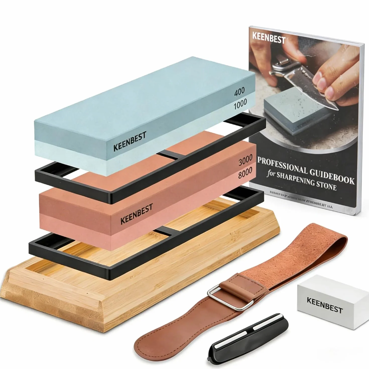 KEENBEST Real Grit - Set di pietre per affilare giapponesi 400 1000 3000 8000