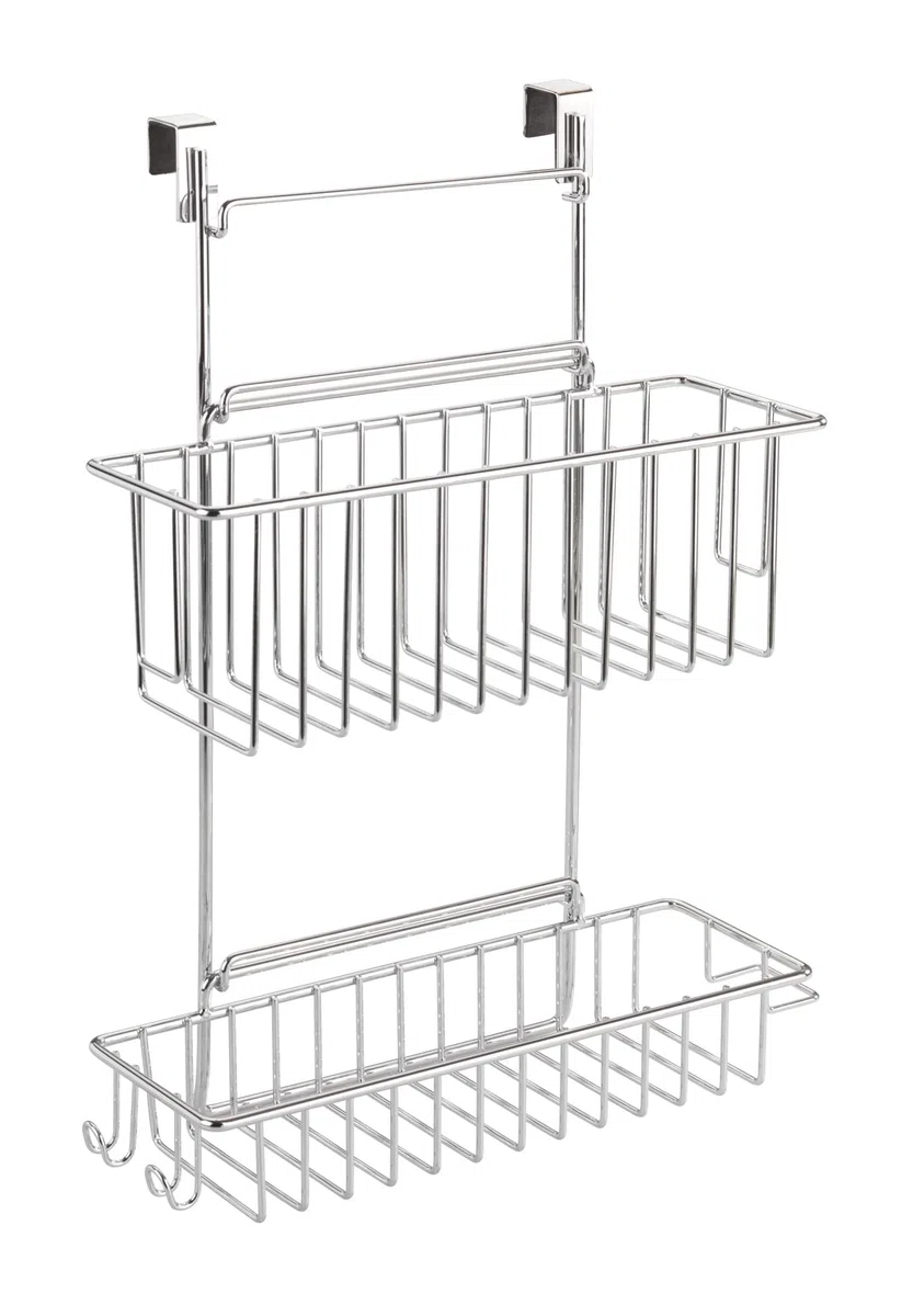 WENKO Cesto pensile Flexi, organizer a 2 livelli da appendere a cassetti e ante di armadi, adatto per bagni e cucine, montaggio senza forare, in metallo cromato, 32 x 47 x 12.5 cm