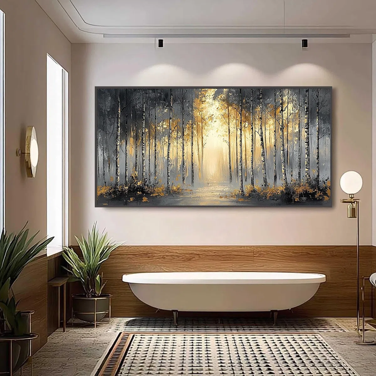 CAOXTART Dipinti a olio testurizzati, poster e stampe dai toni dorati, grandi tele con paesaggi per la decorazione della parete del soggiorno, decorazioni per la casa (60x120 cm/senza cornice)