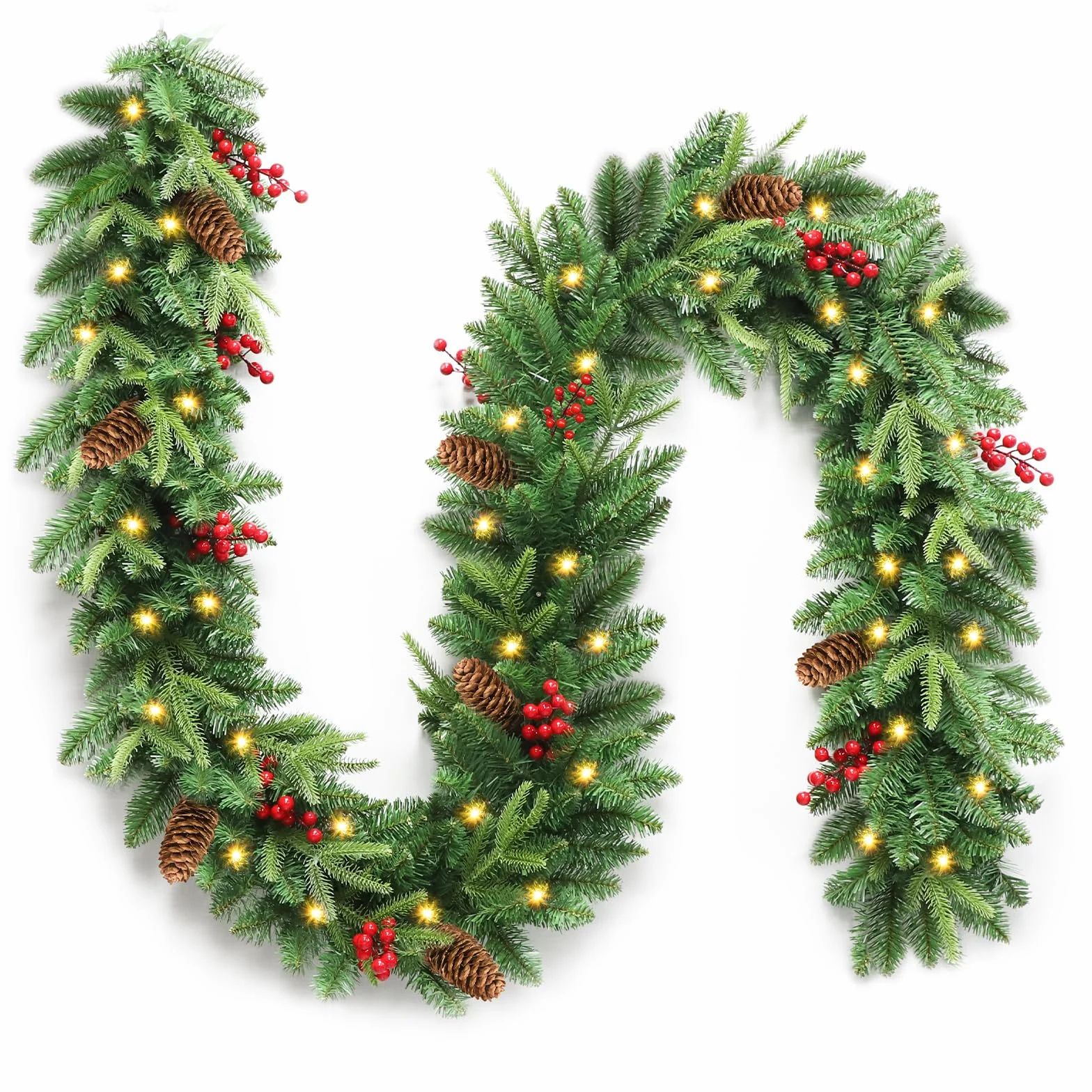 Ghirlanda Natalizia, 2.7M Ghirlanda di Natale per Porta Decorativa, Ghirlanda di Natale Artificiale con Luci 30 LED, Festone Natalizio Luminosa Adatto per Scale, Camino, Pareti, Esterno