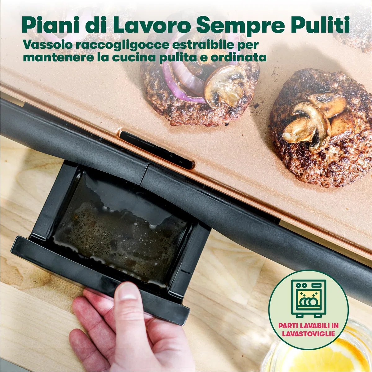 bella Piastra Elettrica con Rivestimento Antiaderente in Ceramica di Titanio, Superficie di Cottura Larga per Cuocere 10 Uova o 6 Pancakes, Sonda Rimovibile e Temperatura Regolabile, 27cm x 50cm, Rame