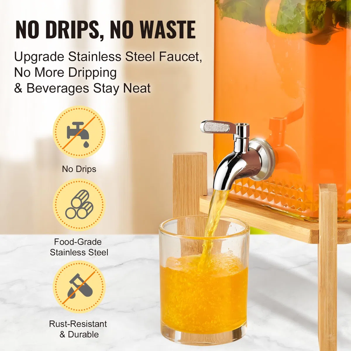 VEVOR Dispenser per Bevande di Vetro, Dispenser per Bevande da 5,5 Litri per Feste, con Supporto, Rubinetto Acciaio Inossidabile, Dispenser per Acqua per Succo, Tè Freddo, Ristoranti, Hotel, Feste