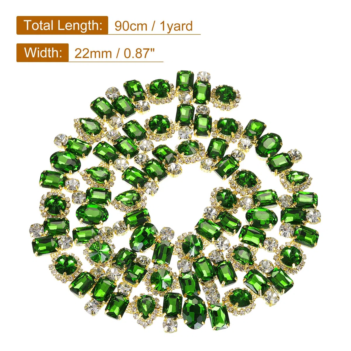 QUARKZMAN Catena di Artigli con Strass, 1 Iarde Larghezza 2,2cm Catena di Cristallo con Diamanti a Fiori per Accessori Fai da Te Collane Nastri Tessuti, Oro+Verde