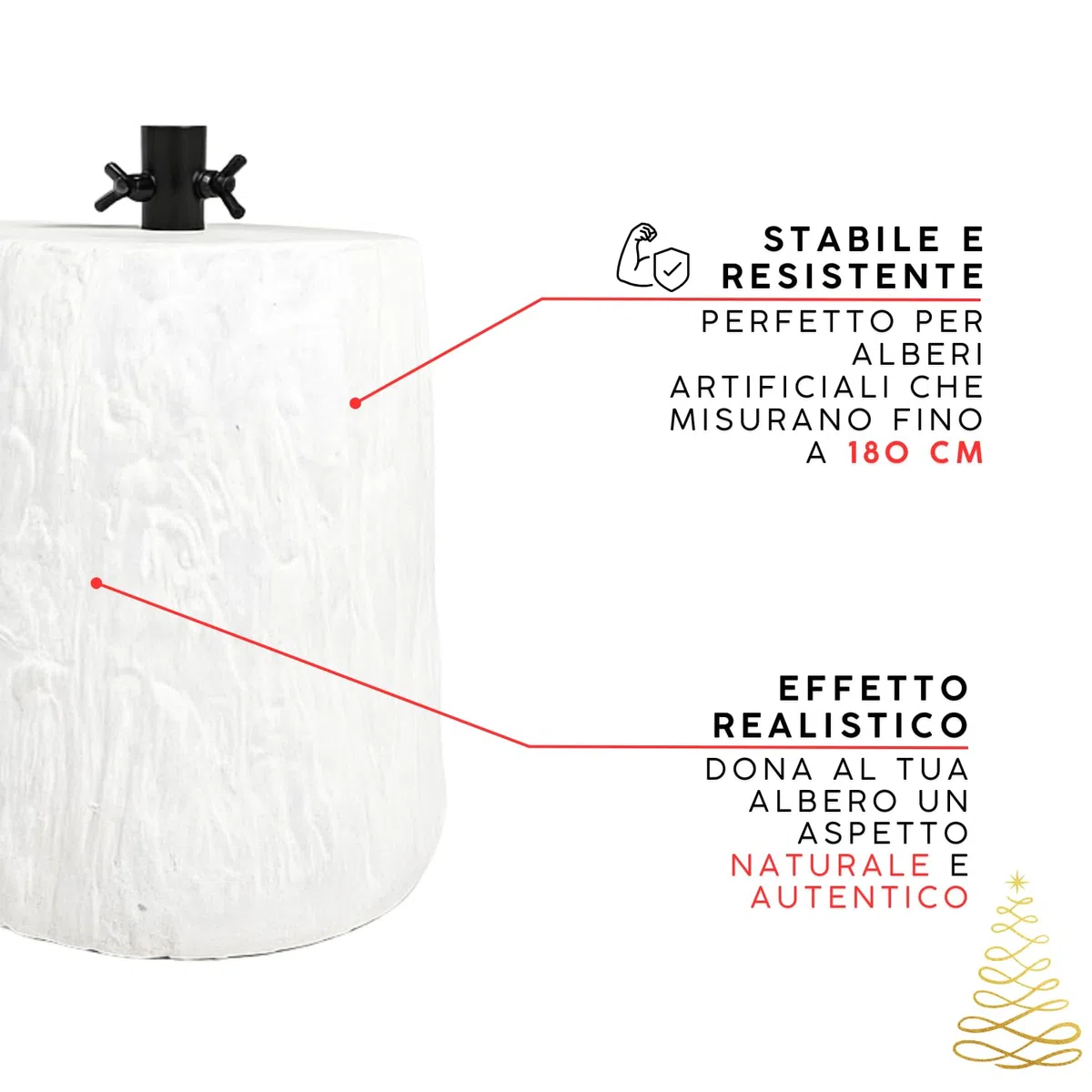 Base Albero di Natale Tronco Effetto Legno Innevato Realistico 34 x Ø 32 cm Ceppo Base Rialzata Fino a 180 cm Supporto Robusto Stabile Resistente Addobbi Decorativi Natalizi