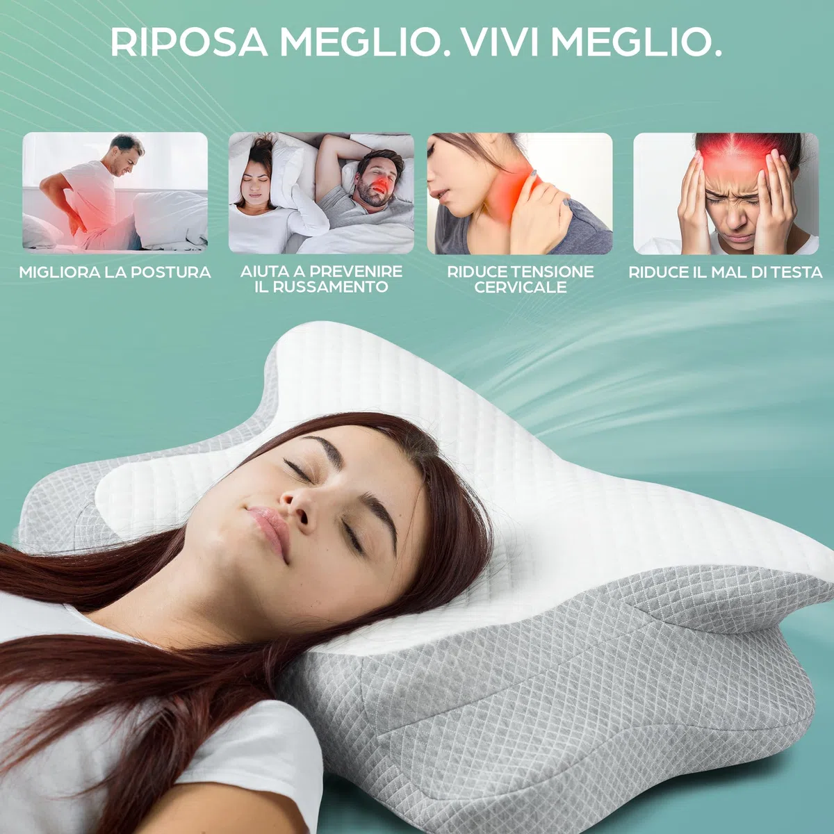 Cuscino Cervicale per Dormire | Cuscino Memory Foam Cervicale Anatomico OEKO-TEX | Cuscino per Cervicale Ergonomico Supporto al Collo | Guanciale Anallergico Sfoderabile e Lavabile Federa Traspirante