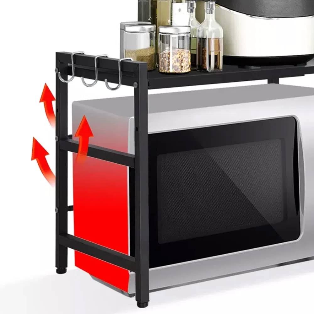 Supporto estensibile per forno a microonde con carico pesante, supporto per ripiano per forno a microonde ad altezza regolabile (40/64 x 45 x 36,5 cm (nero))