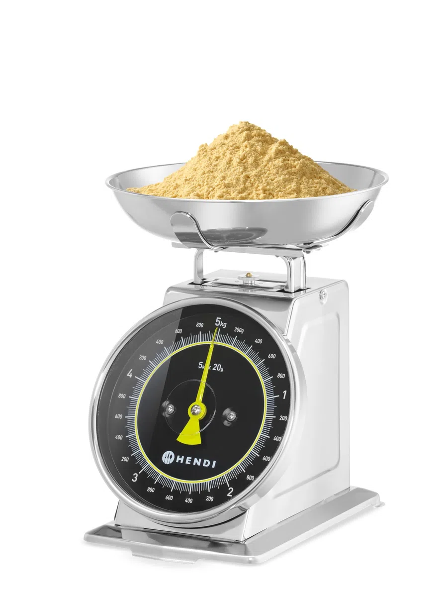 HENDI Bilancia da cucina meccanica – Quadrante analogico – Capacità 5kg, Gradazione 20g – 207x231x(H)254mm – Acciaio inox