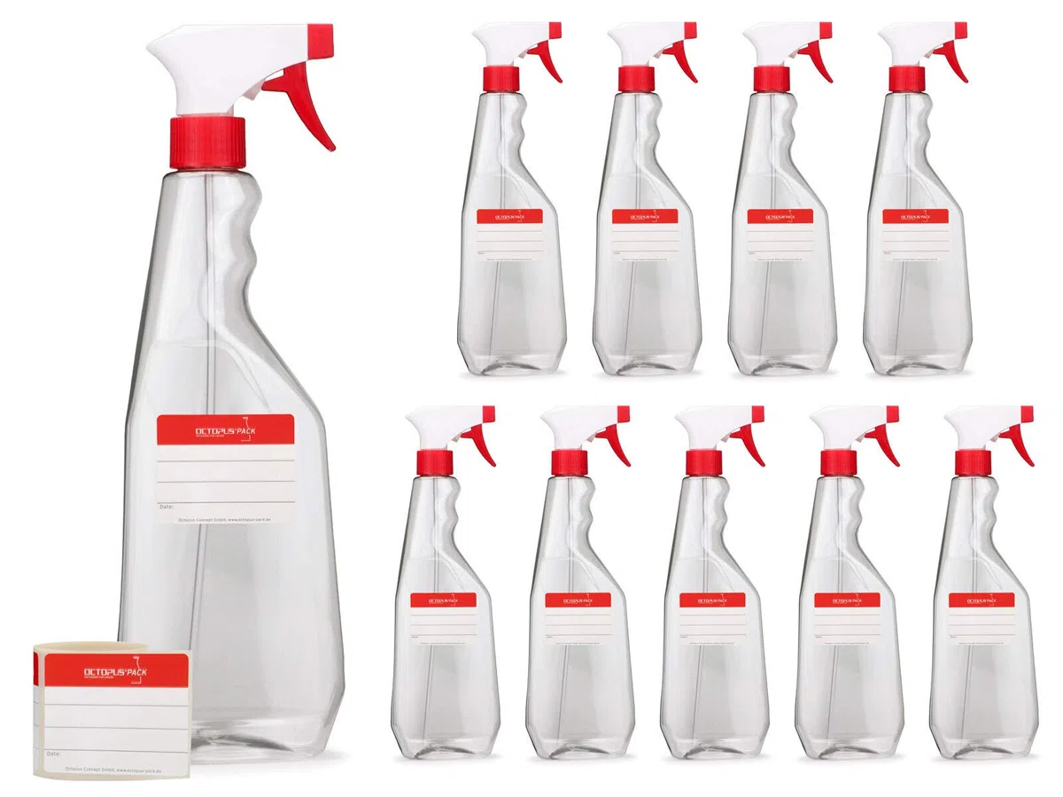 Octopus 10 bottiglie spray da 750 ml in PET, bottiglie spray con pistola a spruzzo, atomizzatori vuoti con ugello a spruzzo regolabile (getto/spruzzo), ad es. per piante/fiori, pulizia, officina