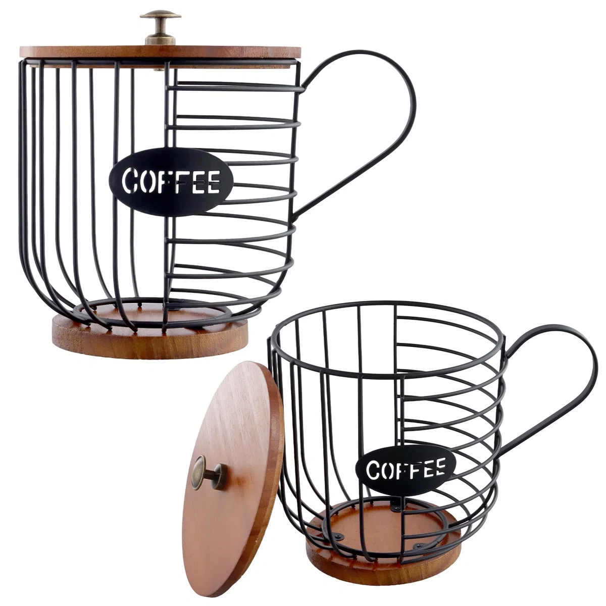 2 contenitori per cialde di caffè con coperchio, organizer da cucina per bancone della cucina, bar, uffici, 15,5 x 18 cm, nero