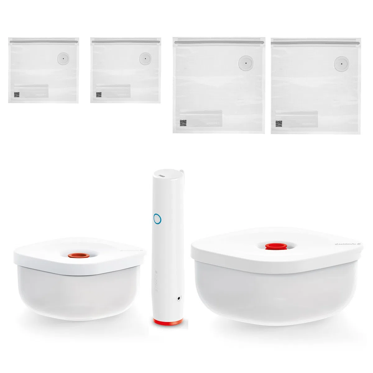 Guzzini - SAVE IT Set Sottovuoto: Contenitori 450/975cc, Pompa, Sacchetti 2 Piccoli/2 Grandi, Confezione Regalo - Bianco, 20 x 20 x h10 cm - 11850911