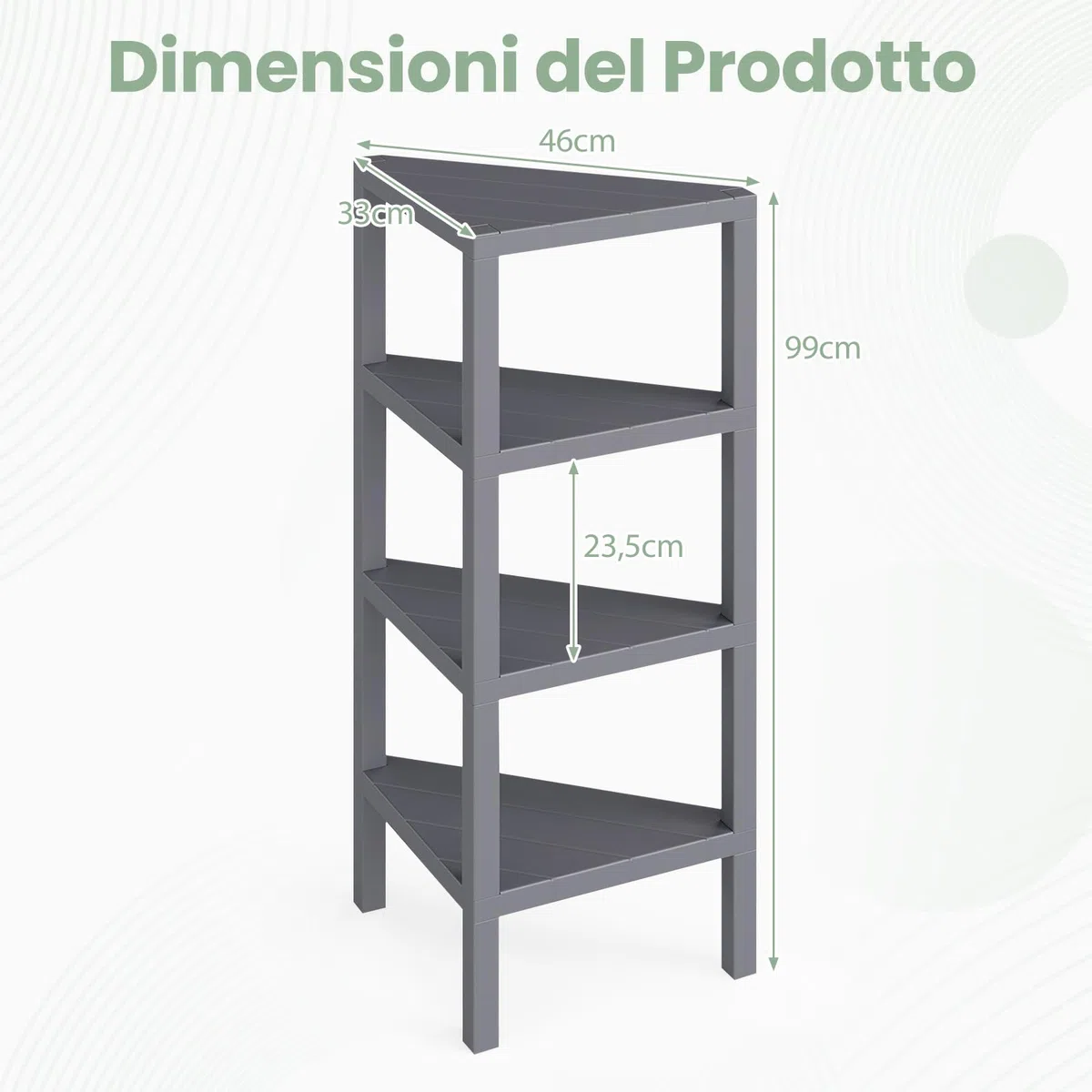 COSTWAY Supporto Scaffale ad Angolo, Libreria ad Angolo a 4 Ripiani con Scaffali a Doghe Aperte, Mensola per Esposizione e Organizzazione per Ufficio Soggiorno Cucina e Bagno (Grigio)