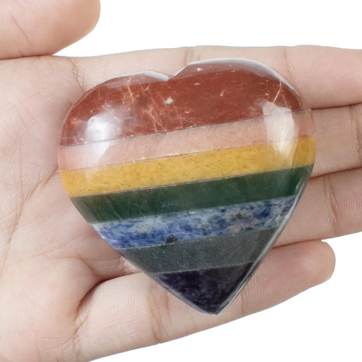 Crocon 50 mm 7 Chakra Pietra del Cuore Grande Collezione di Pietre Burattate a Forma di Cuore Cristalli da Tasca per Cristalloterapia, Antistress Portafortuna, idea regalo Arredamento Casa