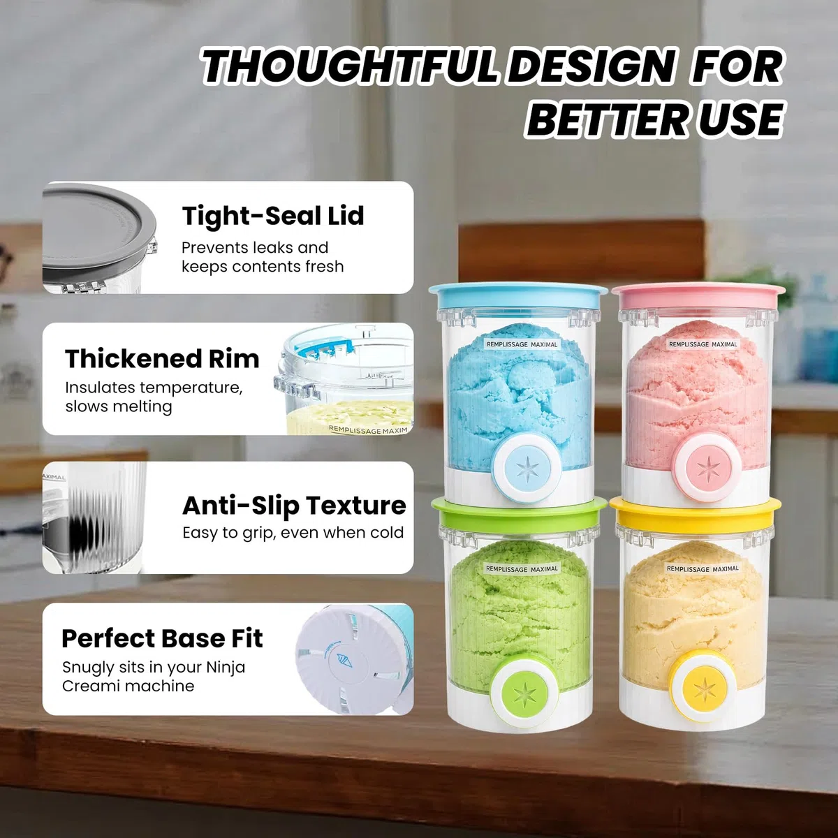 4 Pezzi Contenitori per Gelato, Contenitori per Ninja Creami Swirl, Accessorio per Contenitore per Gelato, per Gelatiere Ninja Creami Serie NC701 e NC700, Lavabile in Lavastoviglie Senza BPA