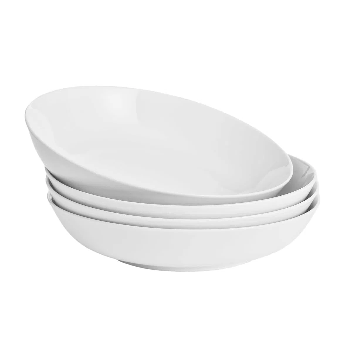 WishDeco Set di 4 Grandi Ciotole per Pasta, Insalatiera Porcellana 1100 ml, Piatti Fondi Bianche, Ciotola da Portata per Spaghetti, Ramen, Colazione, Zuppa